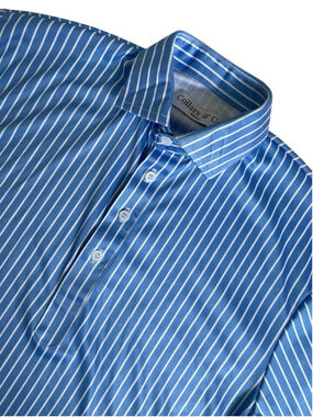 Collars and Co Dress Collar Stretch Polo Shirt Mens Small Blue Striped